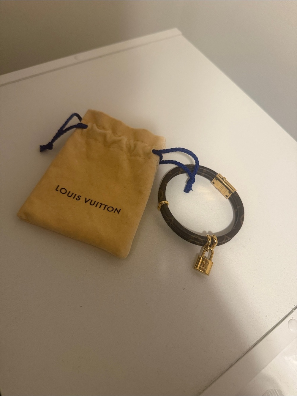 *Brand New*Louis Vuitton Brown Monogram Padlock Bracelet with Gold Hardware